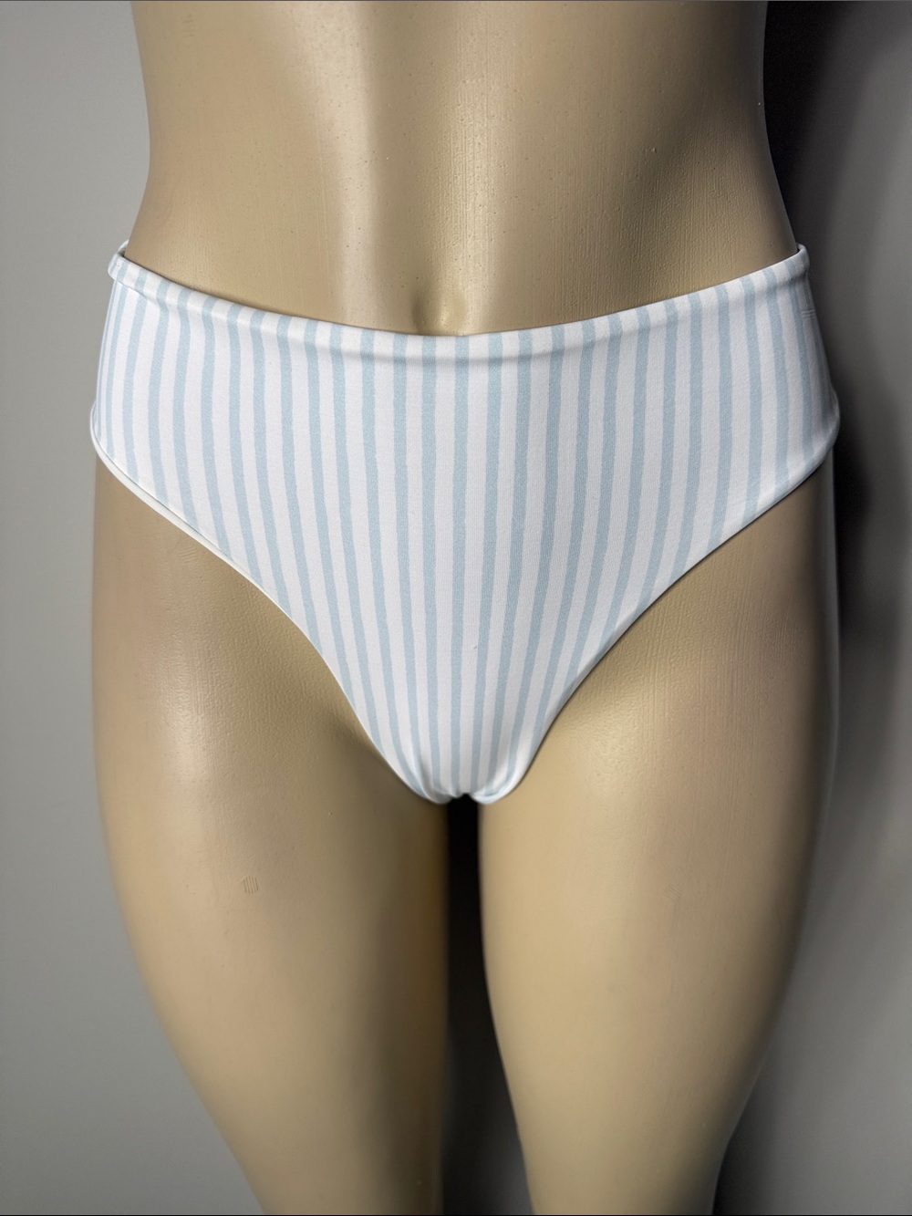Charlie Holiday High-Rise Bikini Bottom in Light Blue and White Stripe